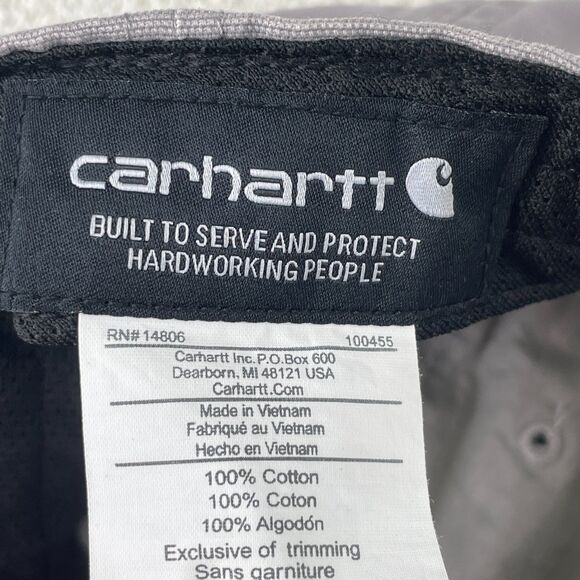 Carhartt Hat Cap Strap Back Gray Leather Patch Cotton Canvas Twill Workwear Mens - Picture 6 of 6